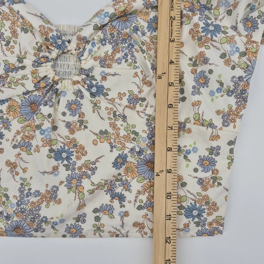 Abercrombie &‎ Fitch Floral Puff Sleeve Poplin O-Ring Crop Top Blouse Women's M
